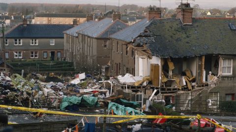 Ruined houses in the town of Lockerbie after the bombing of Pan Am Flight 103 from London to New York in 1988.