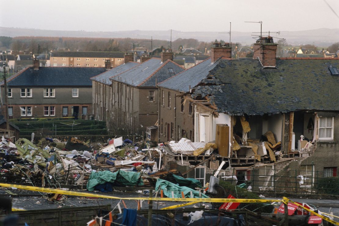 Ruined houses in the town of Lockerbie after the bombing of Pan Am Flight 103 from London to New York in 1988.