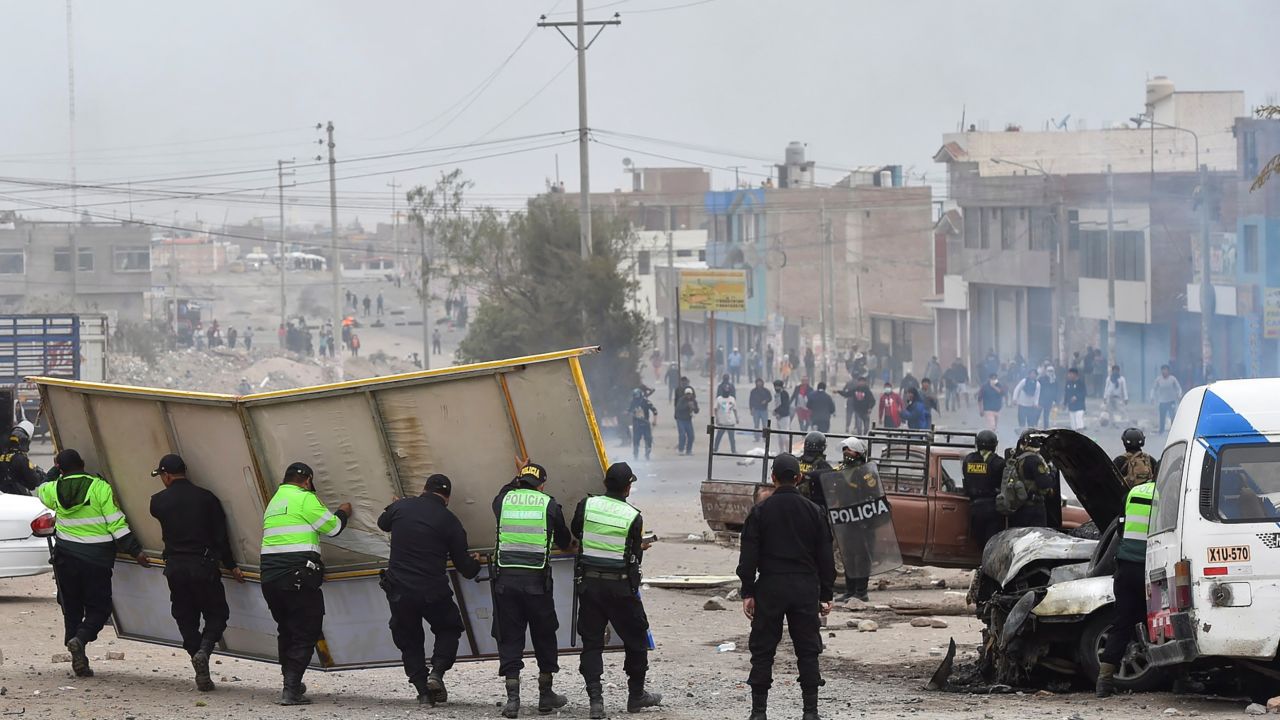 Police officers clash with protesters in Arequipa, Peru December 12, 2022.