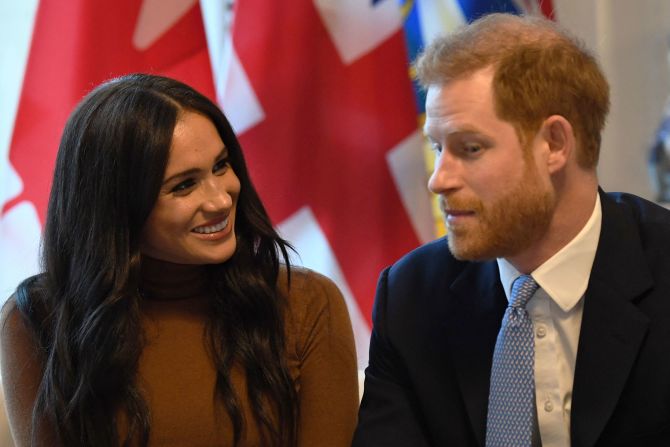 Meghan and Harry visit the Canada House in London in January 2020. The couple announced the next day that they would be <a href="index.php?page=&url=https%3A%2F%2Fwww.cnn.com%2F2018%2F03%2F12%2Fworld%2Fgallery%2Fprince-harry-meghan-markle-relationship%2Findex.html" target="_blank">stepping back from their roles</a> as senior members of the British royal family.
