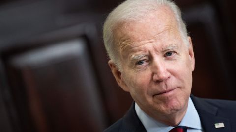 US President Joe Biden speaks earlier this month in the Roosevelt Room of the White House in Washington, DC.