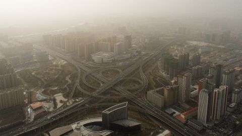 Sand and dust blanketed the city of Hohhot in Inner Mongolia on Monday.