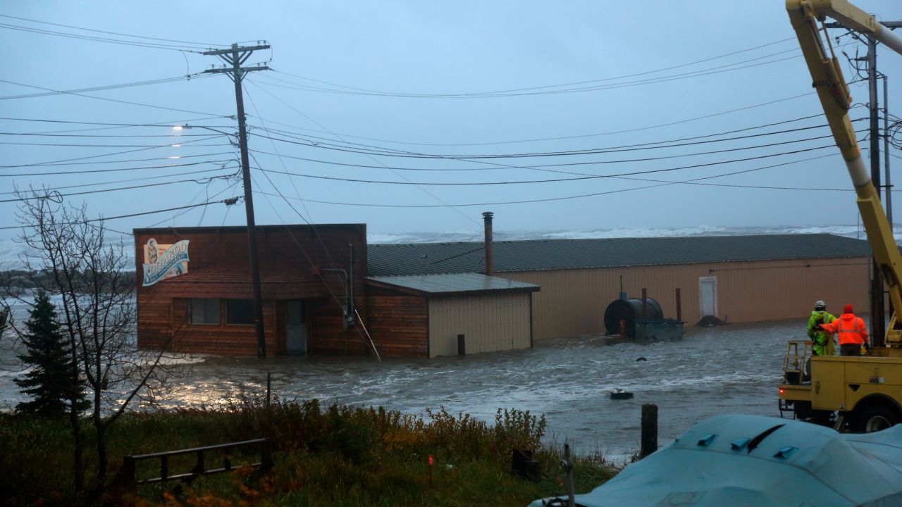 The remnants of Typhoon Merbok inundated a mini convention center in Nome, Alaska, on September 17, 2022. 