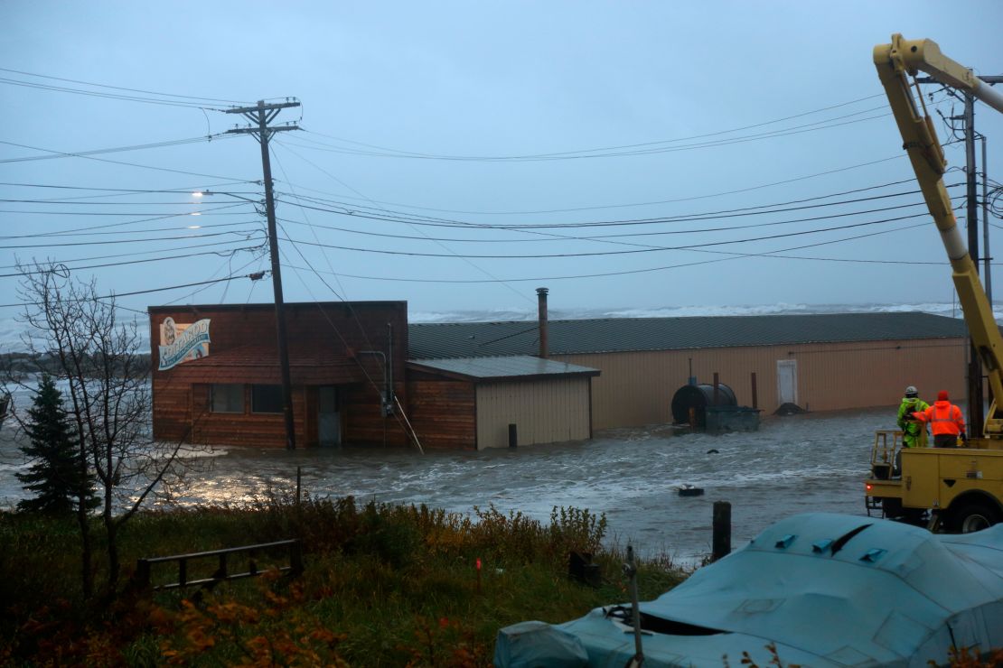 The remnants of Typhoon Merbok inundated a mini convention center in Nome, Alaska, on September 17, 2022. 