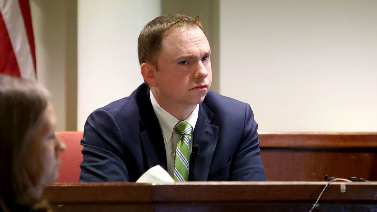 Aaron Dean testifies in his defense at his murder trial for the killing of Atatania Jefferson on December 12, 2022.