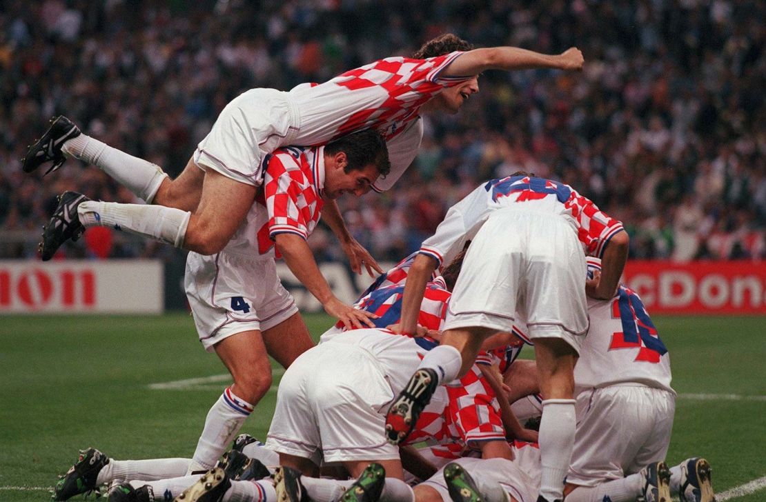 The Croatia players celebrate a goal against France in the 1998 World Cup semifinals. 