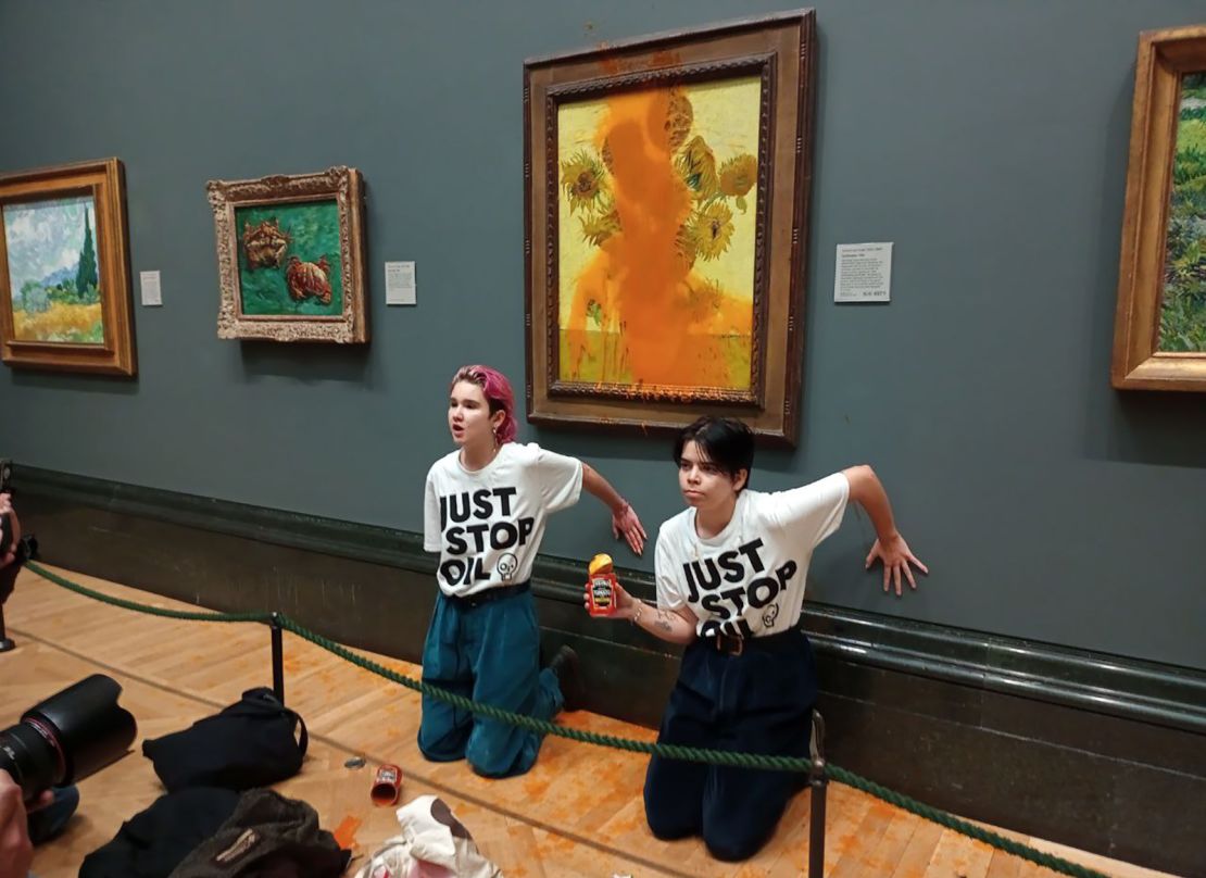 Climate protesters took a different approach to demonstrations this year. In October, Just Stop Oil threw cans of tomato soup at Vincent van Gogh's "Sunflowers" at the National Gallery in London.