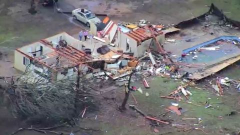 A home sits in shambles Tuesday in Wayne, Oklahoma, after a tornado reportedly struck.