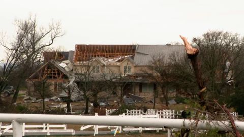 A damaged home is seen Tuesday morning in Parker, Texas, outside Dallas.