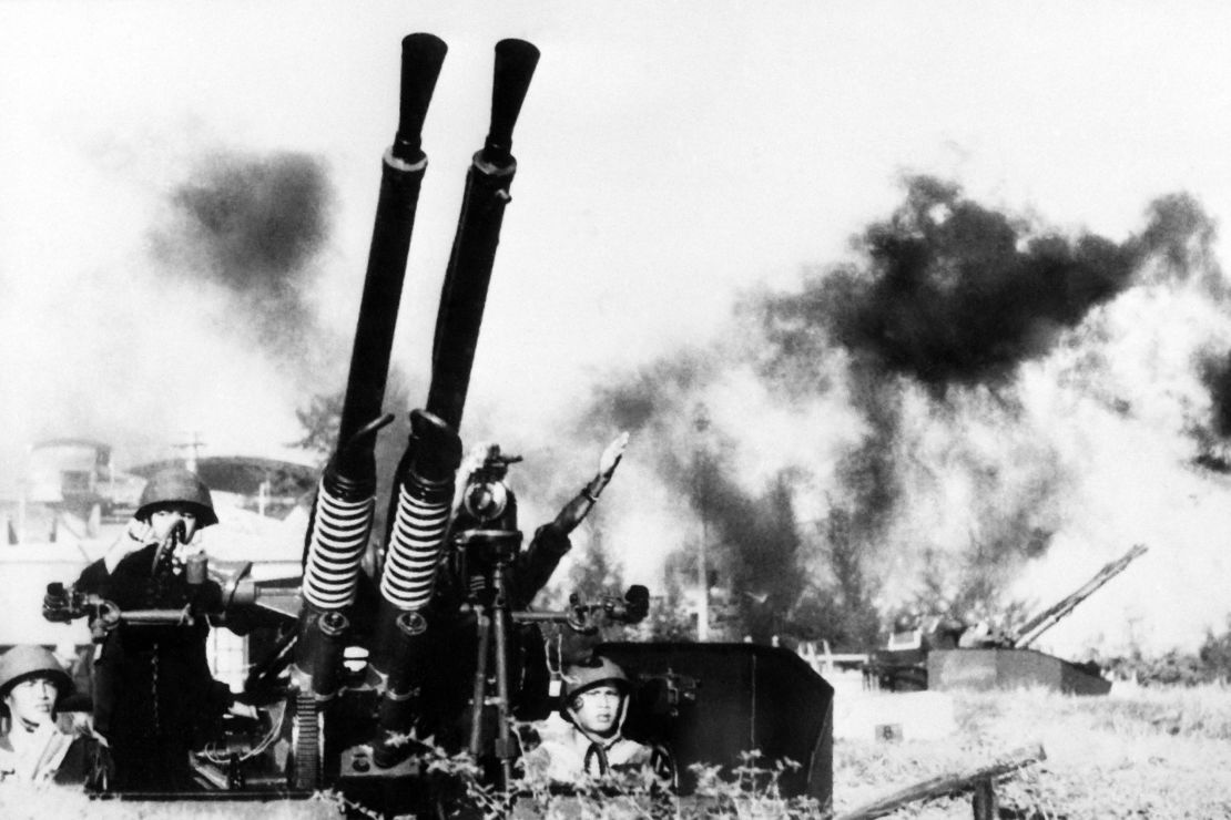 A picture released on December 19, 1972, of a North Vietnamese antiaircraft gun.