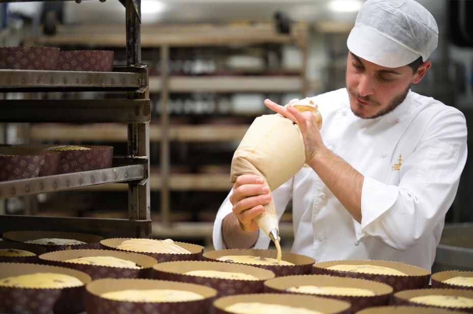 Third-generation pastry chef Mario (pictured here) and Nicola Fiasconaro still make their panettone in Castelbuono, near Palermo, where the family bar and ice cream parlor was first opened in 1953. Now, during peak production, they employ over 200 pastry chefs.