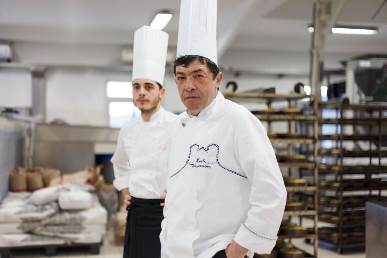 Nicola Fiasconaro (right), 58, was literally born among Sicilian flavors and delicacies: "As my mother was giving birth to me, on the first floor of the building my father was baking pasta di mandorla, filling up cannoli and making cassate siciliane," he says.