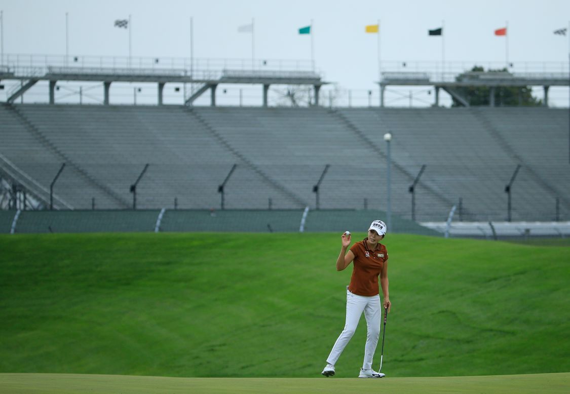 Fans of motor-racing and golf will find perfect harmony at <strong>Brickyard Crossing Golf Club</strong>, where four of the 18 holes are located within the circumference of the fabled track. The course has hosted several events, including the Indy Women In Tech Championship in 2019 (Pictured, Mi Jung Hur)