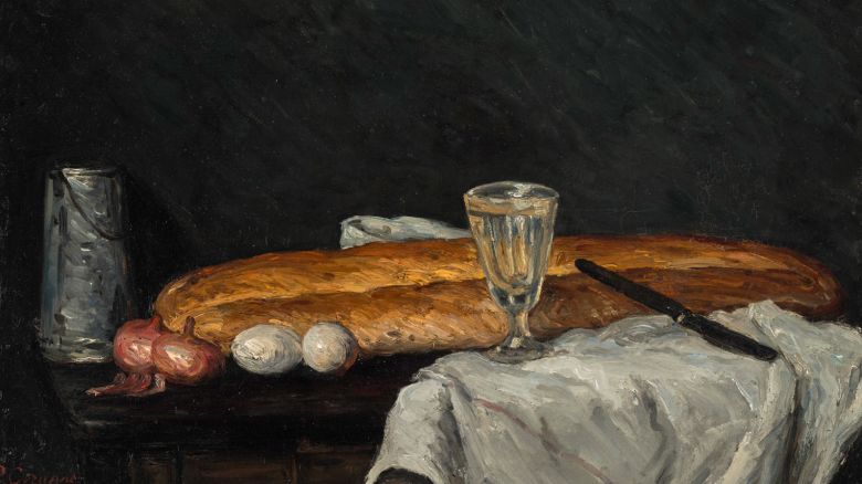 Paul Cézanne (1839--1906), France, Still Life with Bread and Eggs,1865, oil on canvas, 23 1/4 x 30 in. (59.1 x 76.2 cm), Cincinnati Art Museum; 
