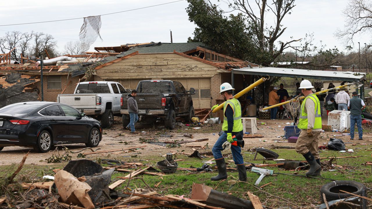 A storm damaged Bertha Gonzalez's home on Tuesday, December 13, 2022, near Decatur, Texas. 
