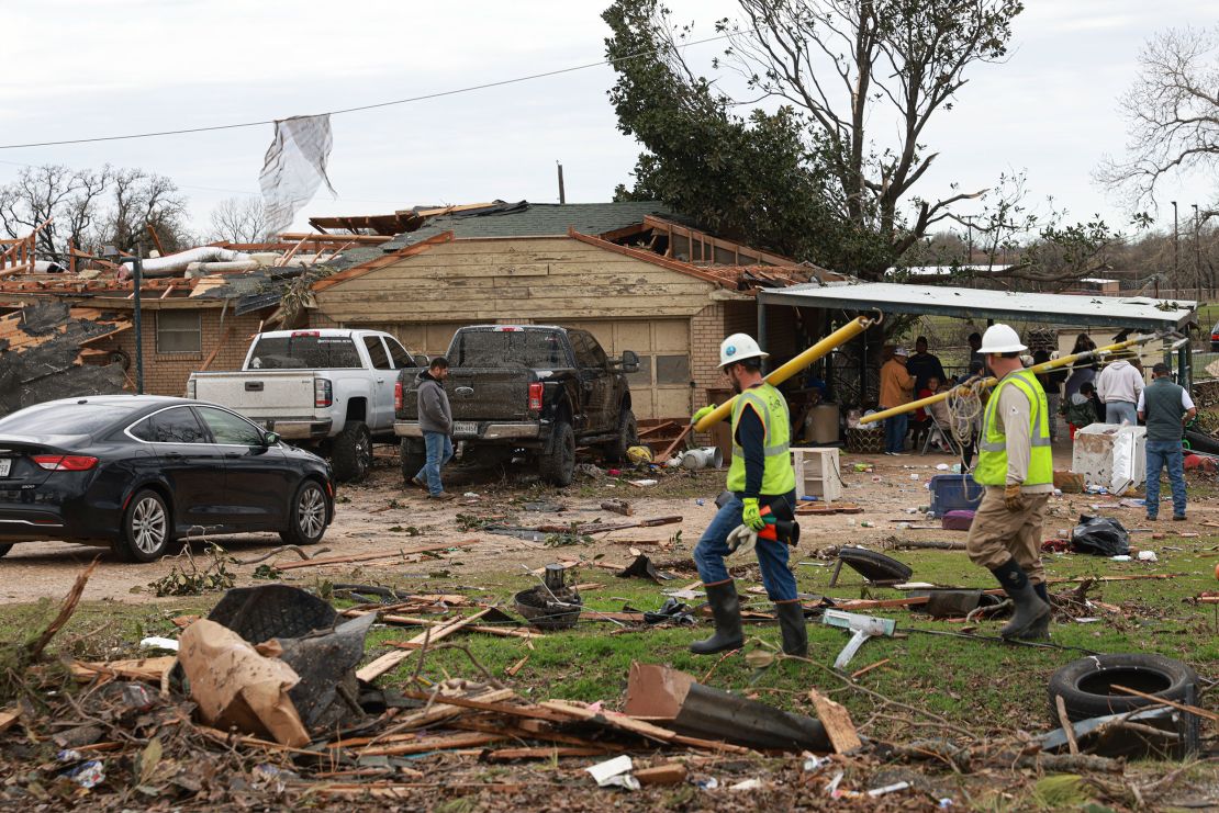 A storm damaged Bertha Gonzalez's home on Tuesday, December 13, 2022, near Decatur, Texas. 