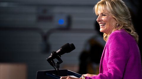 First Lady Jill Biden speaks at a Democratic campaign rally at Bowie State University on November 7, 2022, in Bowie, Maryland. 