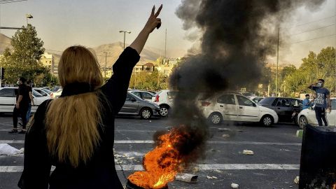 Iranians protest the death of 22-year-old Mahsa Amini after she was detained by the morality police, in Tehran, Iran, on October 1, 2022.