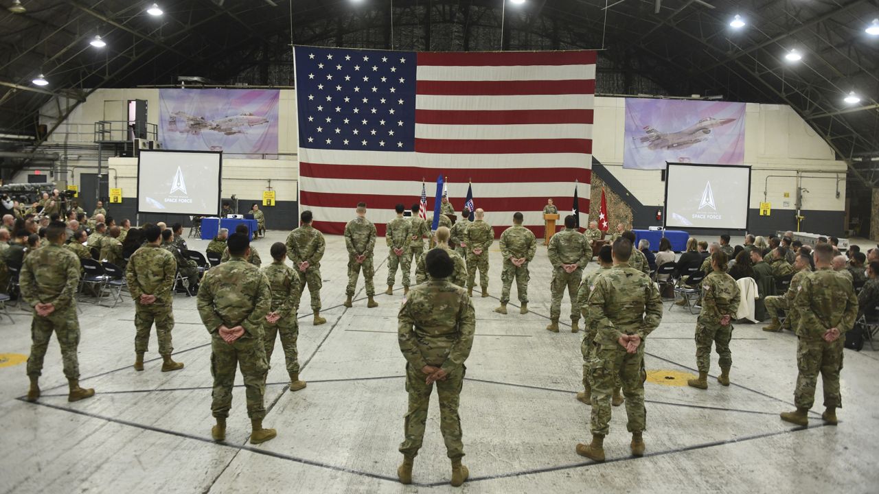 US soldiers attend the activation ceremony for the United States Space Forces Korea on December 14, 2022, in Pyeongtaek, South Korea. 