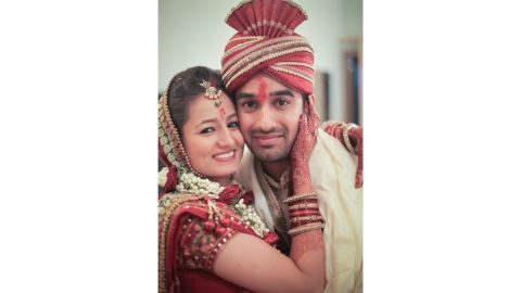 Hirva and Nikhil got married in November 2012 in India. Here they are on their wedding day, which they say was 