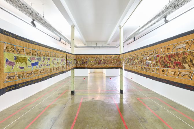 The Keiskamma Art Project in Hamburg, South Africa, has become known for its large-scale embroidery projects. Many are inspired by other works of art -- for example the "Keiskamma Tapestry" from 2003, a 120-meter (394-foot) work reminiscent of the 11th Century Bayeux Tapestry. It and other artworks are now on display at Constitution Hill,  in Johannesburg.