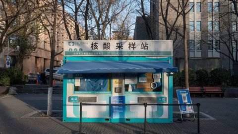 A closed Covid testing booth in Beijing, China, on Tuesday, December 13. 
