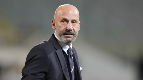 Italy's head of delegation Gianluca Valli stands during the World Cup 2022 qualifier Group C soccer game between Italy and Bulgaria at the Artemio Franchi stadium in Florence, Italy, Thursday, Sept. 2, 2021.