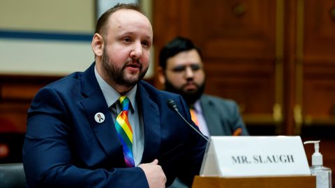 James Slaugh, a survivor of the Club Q shooting in Colorado Springs, listens during a House Oversight Committee hearing at the Rayburn House Office Building on December 14, 2022 in Washington. 