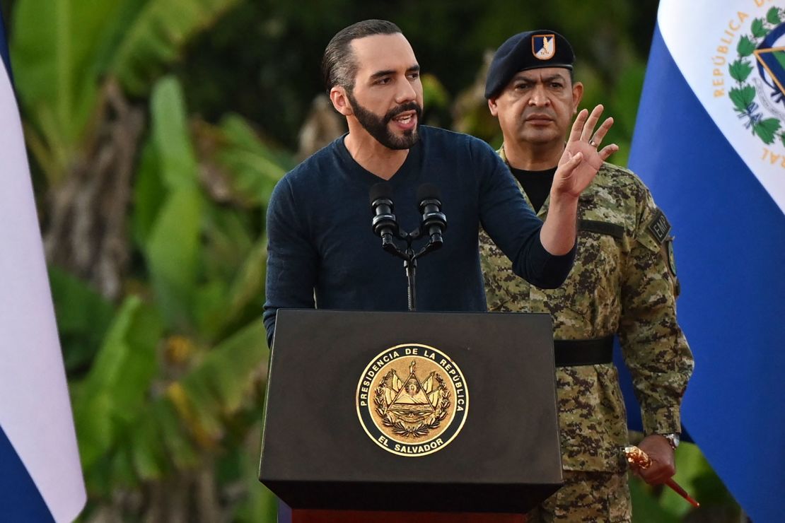 El Salvador's President Nayib Bukele speaks to around 14,000 soldiers in El Salvador. 