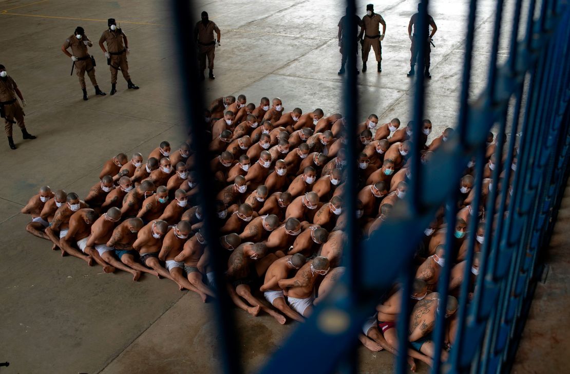 Alleged gang members at a maximum security prison in Izalco, El Salvador, on September 4, 2020.