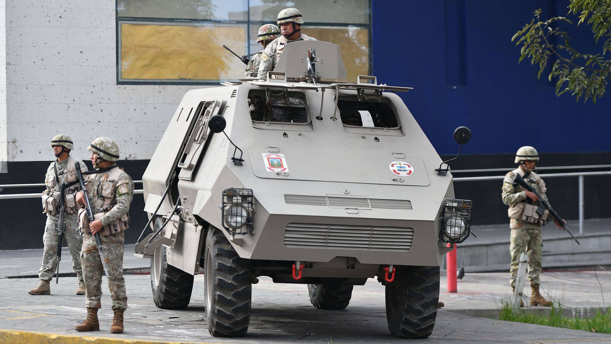 Institutions are guarded and secured by the military after violent protests in Arequipa, Peru, on December 14, 2022. 