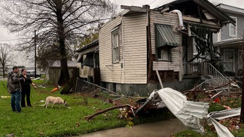 A house is seen damaged after a confirmed tornado in Arabi, Louisiana, Wednesday.