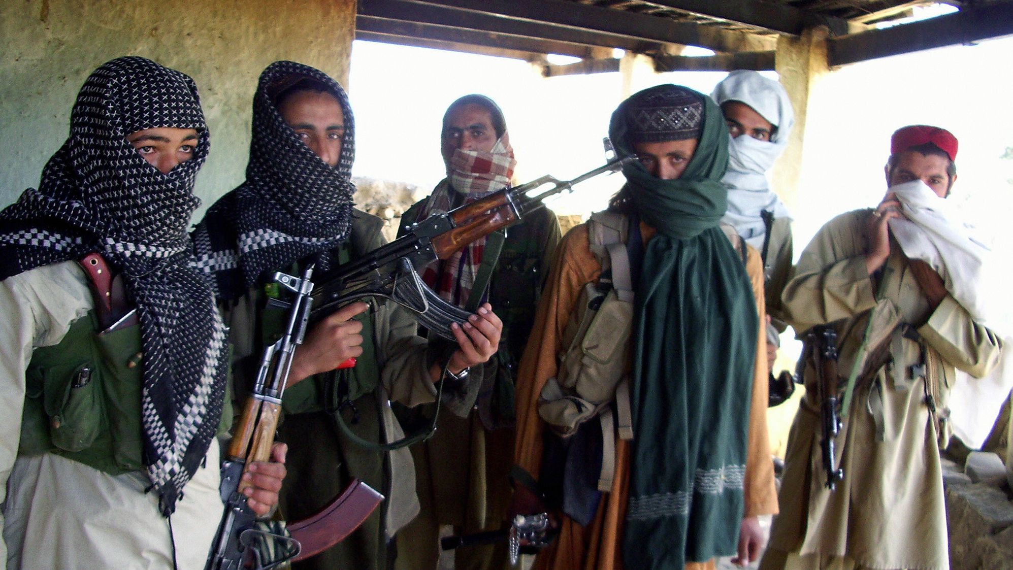 Armed Pakistani Taliban members at a hideout in the semi-autonomous tribal district of Orakzai on April 22, 2009.