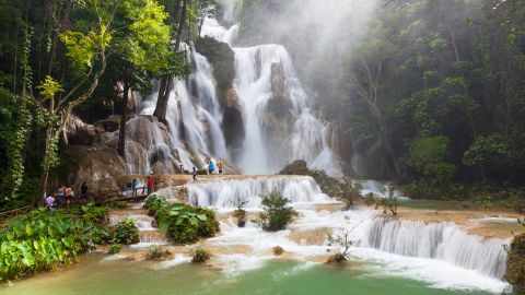 Three-tiered Kuang Si Falls is just south of UNESCO-listed Luang Prabang.