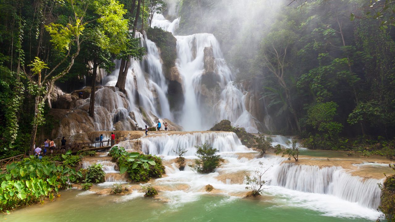Three-tiered Kuang Si Falls is just south of UNESCO-listed Luang Prabang.