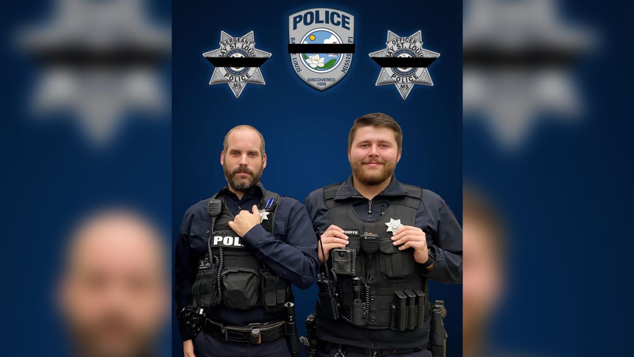 Officers Steven Robin (left) and Branden Estorffe were killed Wednesday in Bay St. Louis, Mississippi. 