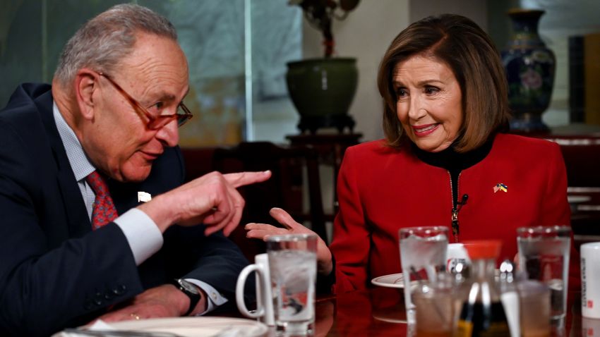 Speaker of the House Nancy Pelosi (D-CA) and Senate Majority Leader Chuck Schumer (D-NY) sit down for lunch and an interview at Hunan Dynasty restaurant in Washington DC I December 15, 2022.
