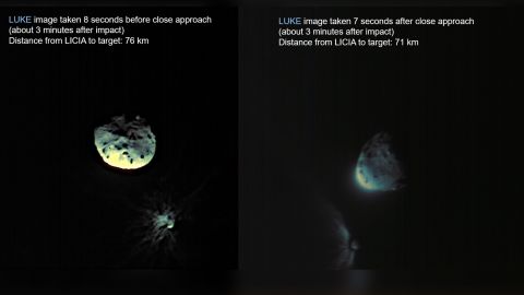 The Italian CubeSat LICIACube captured these images about 3 minutes after DART's impact into Dimorphos. 