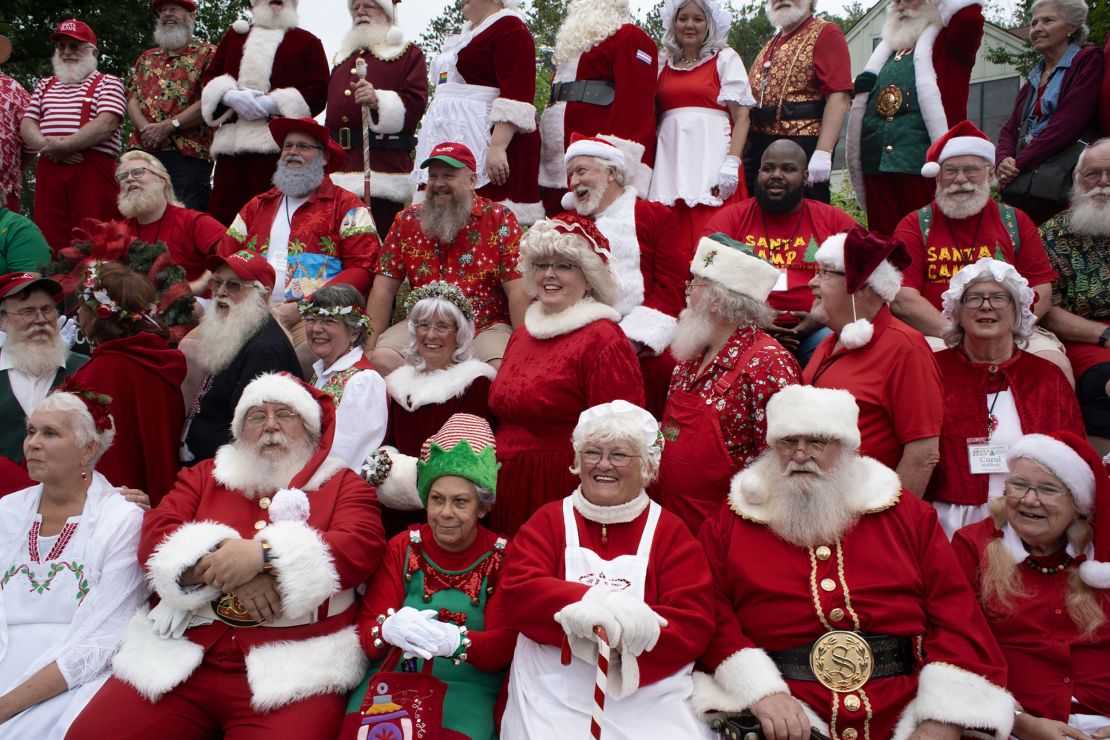Dozens of Santas and Mrs. Clauses from around the US gather in a scene from the new HBO film "Santa Camp."