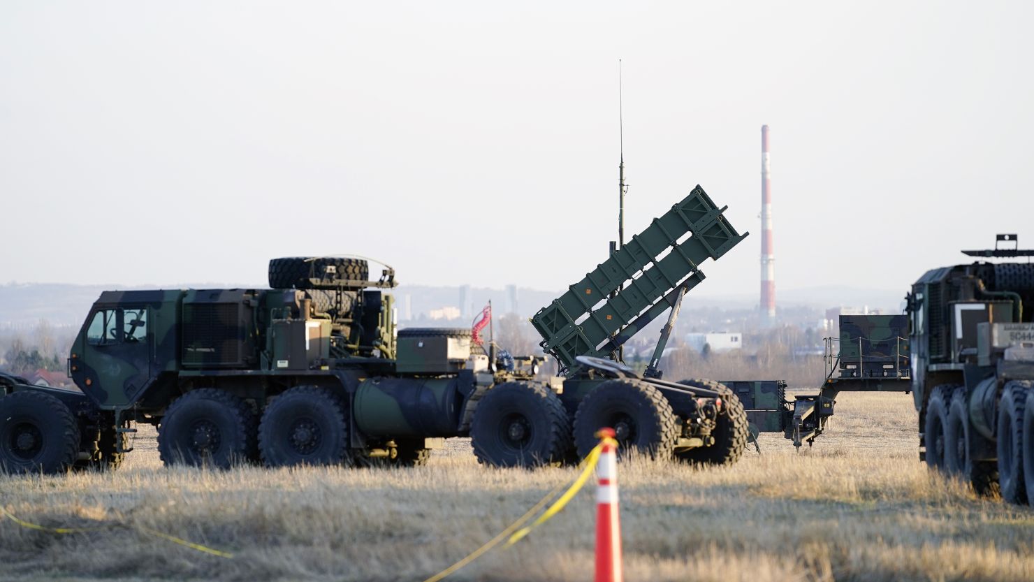 Patriot missiles are seen at the Rzeszow-Jasionka Airport on March 25, 2022, in Poland.