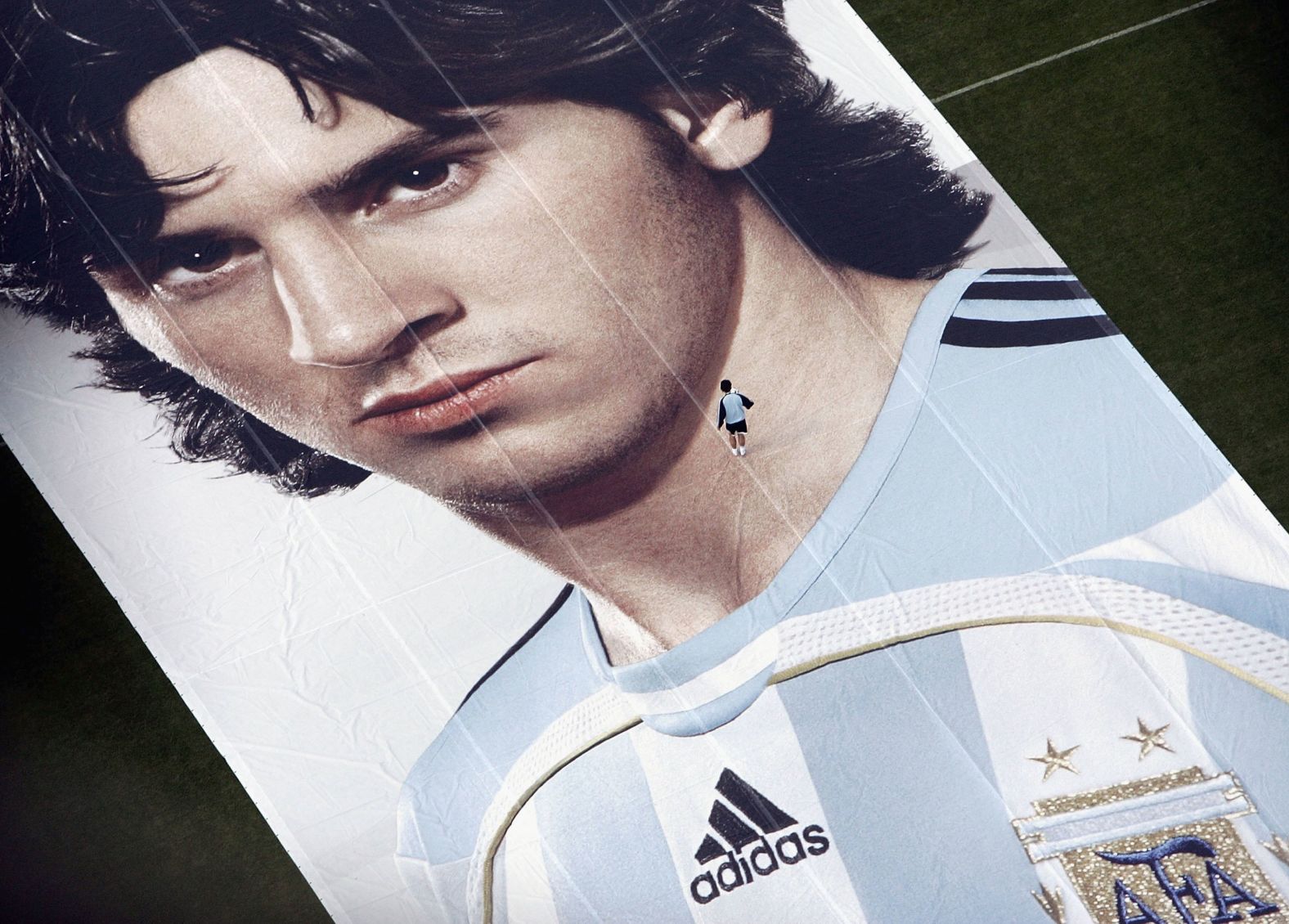 A poster of Messi is seen at Argentina's World Cup base in Herzogenaurach, Germany, in June 2006.