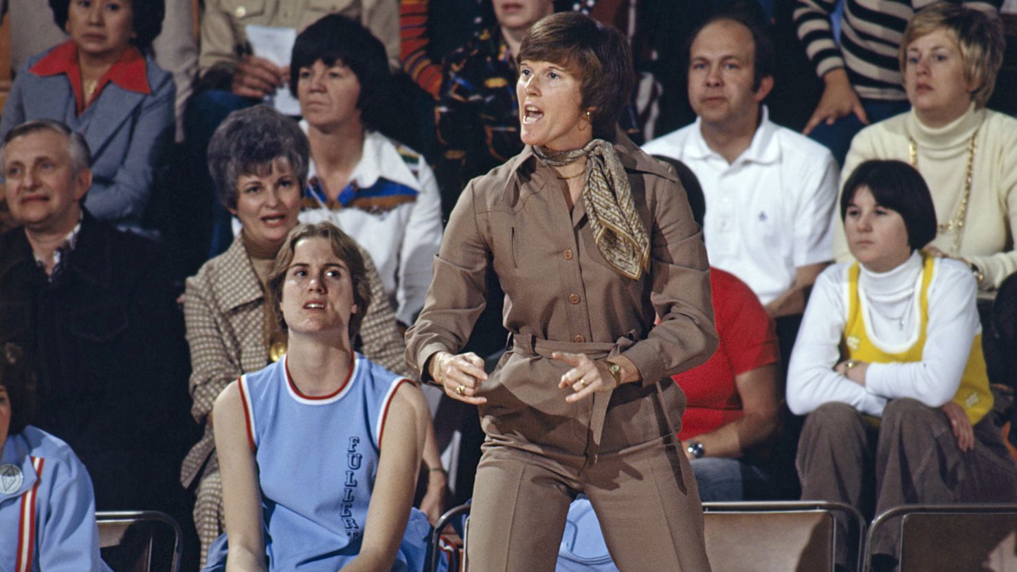 Cal State Fullerton head coach Billie J. Moore on the sidelines of a game in 1977.