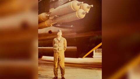 Wayne Wallingford in front of a B-52 during the Vietnam war.