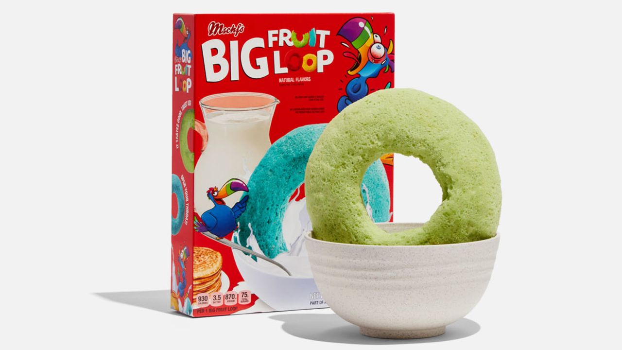 MSCHF's "Big Fruit Loop" will retail at $19.99 and consists of a whopping 930 calories. Not that the collective thinks fans will actually eat them.