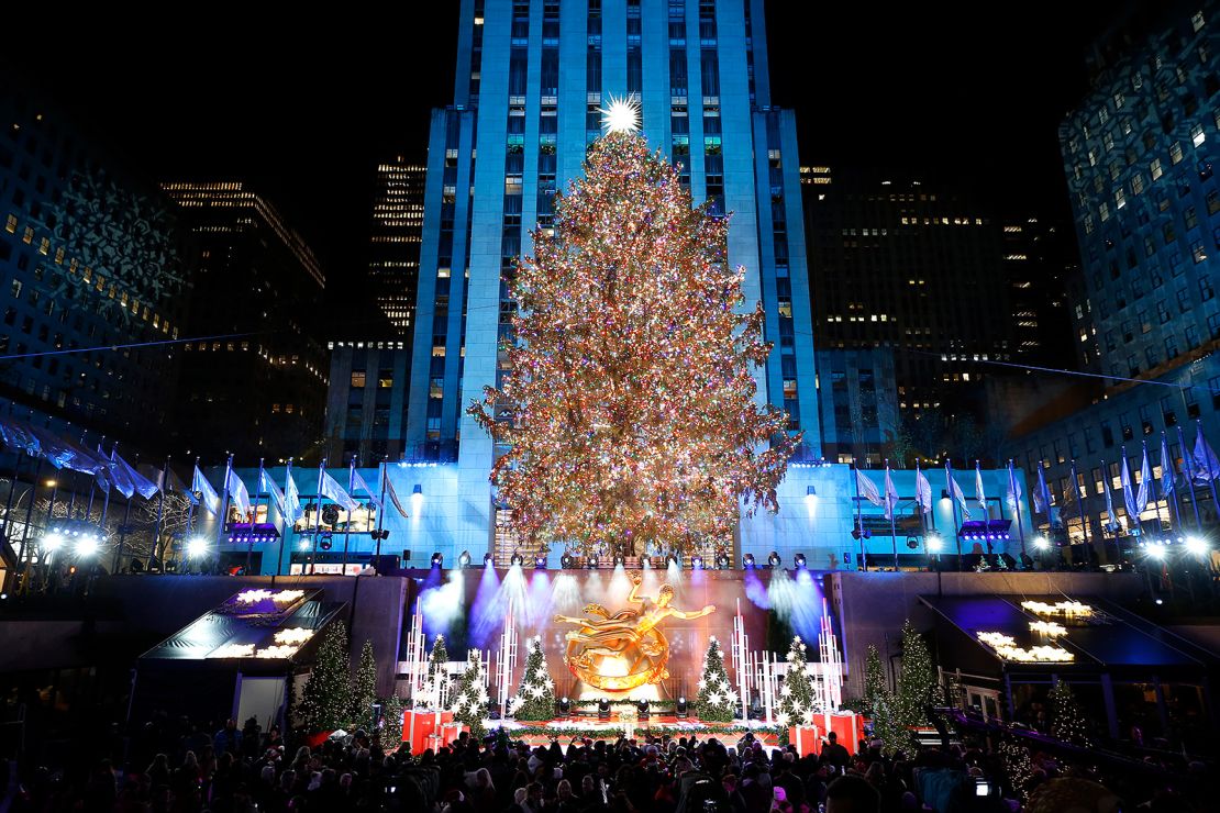 A view of the Rockefeller Center Christmas Tree for 2022. Many Christmas traditions have their roots in pagan celebrations.