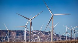 The Tehachapi Wind Turbine Farm, located one hour north of Los Angeles, is viewed on November 15, 2022, near Mojave, California. 