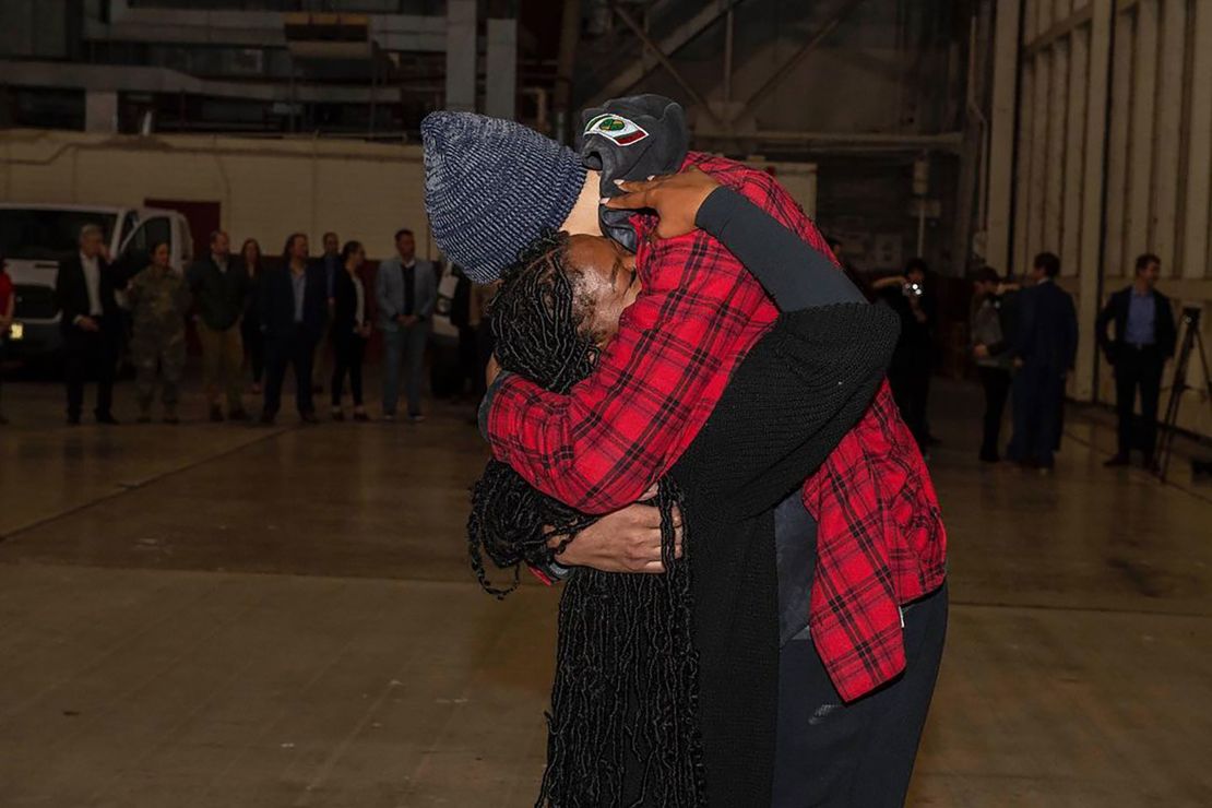 Brittney Griner embraces her wife, Cherelle Griner, upon her return to the US from Russia last Friday.
