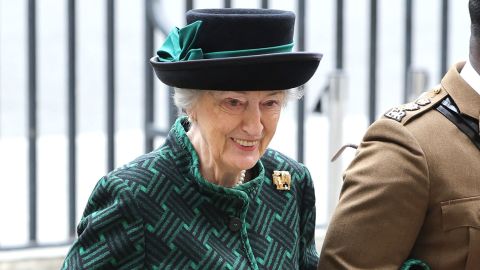 Susan Hussey, who has stepped down from her role at Buckingham Palace, attends the funeral service for the Duke of Edinburgh at London's Westminster Abbey on March 29, 2022.