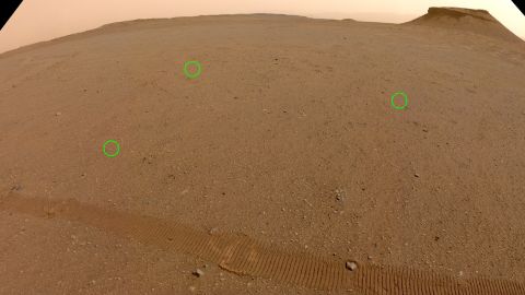 The green circles show the locations of several sample drop sites on Mars.