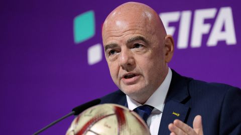 FIFA President Gianni Infantino spoke to the press at the Qatar National Convention Center in Doha on Friday.